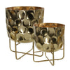 Benzara Metal Planter with Hammered Details and X shape Base, Seat of 2, Gold