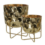 Benzara Metal Planter with Hammered Details and X shape Base, Seat of 2, Gold