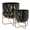 Benzara Metal Planter with Hammered Details and X shape Base, Seat of 2, Silver