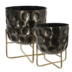 Benzara Metal Planter with Hammered Details and X shape Base, Seat of 2, Silver