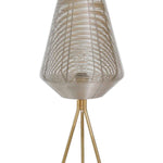 Benzara Table Lamp with Cage Design Shade and Tripod Legs, Gold and Taupe Brown