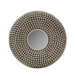 Benzara 31 Inch Metal Wall Decor with Mirror and Studded Nail Accents, Silver