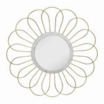 Benzara Metal Wall Decor with Round Mirror and Overlapped Flower Petals, Gold