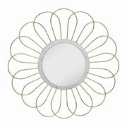 Benzara Metal Wall Decor with Round Mirror and Overlapped Flower Petals, Gold