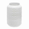 Benzara Metal Jar Design Vase with Embossed Spotted Design, White