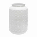 Benzara Metal Jar Design Vase with Embossed Spotted Design, White
