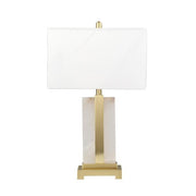 Benzara Metal Table Lamp with Alabaster Pedestal Base, Gold and White