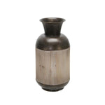 Benzara Cylindrical Metal Jar with Wooden Accent and Flared Opening,Black and Brown