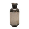 Benzara 15 Inch Metal Jar with Wooden Accent and Flared Opening,Black and Brown