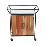 Benzara 2 Door Storage Bar Cart with Casters and Metal Handles, Brown and Black