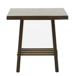 Benzara Wooden End Table with Panel Legs and Brass Inlay, Gold and Brown