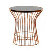 Benzara Glass Top End Table with Cage Metal Round Base, Gold and Black