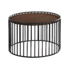 Benzara Circular Cage Shaped Metal End Table with Wood Top, Brown and Black