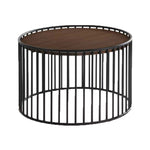 Benzara Circular Cage Shaped Metal End Table with Wood Top, Brown and Black