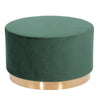 Benzara Velvet Upholstered Ottoman with Steel Base, Small, Green and Gold