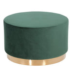 Benzara Velvet Upholstered Ottoman with Steel Base, Small, Green and Gold