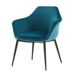 Benzara Velvet Upholstered Dining Chair with Padded Seat and Tapered Legs, Blue