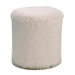 Benzara Faux Fur Upholstered Ottoman with Steel Base, White and Gold
