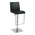 Benzara Modern Leatherette Adjustable Barstool with Metal Base, Black and Silver