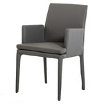 Benzara Leatherette Dining Chair with Tapered Legs and Panel Arms, Gray