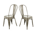 Benzara Contemporary Metal Dining Chair with Open Curved Backrest, Set of 2, Gray