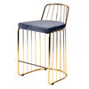 Benzara Modern Barstool with Fabric Upholstered Seat and Metal Frame, Gray and Gold