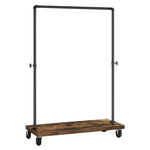 Benzara BM221277 Wood and Metal Frame Clothes Rack with 1 Shelf and Casters, Brown and Black
