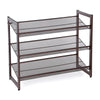 Benzara BM221278 3 Tier Metal Frame Shoe Organizer with Mesh Shelves, Bronze