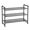 Benzara BM221281 3 Tier Metal Frame Shoe Organizer with Mesh Shelves, Black