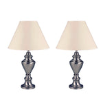Benzara Metal and Fabric Table Lamp, Set of 2, Silver and Beige