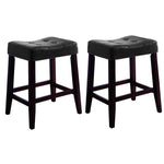Benzara Wooden Stools with Saddle Seat and Button Tufts, Set of 2, Black and Brown