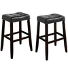 Benzara Wooden Stool with Saddle Seat and Button Tufting, Set of 2, Black and Brown