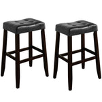Benzara Wooden Stool with Saddle Seat and Button Tufting, Set of 2, Black and Brown