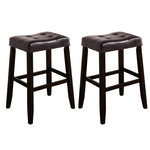 Benzara Wooden Stool with Saddle Seat and Button Tufting, Set of 2, Brown