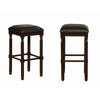 Benzara BM221562 Wood and Leather Bar Height Stools with Nail Head Trims, Set of 2, Brown