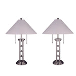 Benzara Modern Style Metal and Fabric Table Lamps, Set of 2, Silver and White