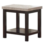 Benzara Wooden End Table with Marble Top and Open Bottom Shelf, Brown and Gray