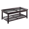 Benzara Wooden Coffee Table with Glass Top and Open Bottom Shelf, Brown
