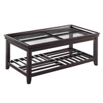 Benzara Wooden Coffee Table with Glass Top and Open Bottom Shelf, Brown