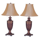 Benzara Metal and Fabric Table Lamp with Hammered Details, Set of 2, Brown and Gold