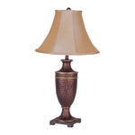 Benzara Metal and Fabric Table Lamp with Hammered Details, Set of 2, Brown and Gold