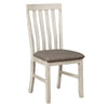 Benzara BM221613 Wood and Fabric Dining Chair with Slatted Backrest, Set of 2, Gray and White