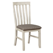 Benzara BM221613 Wood and Fabric Dining Chair with Slatted Backrest, Set of 2, Gray and White