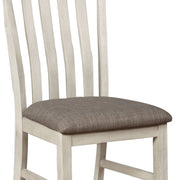 Benzara BM221613 Wood and Fabric Dining Chair with Slatted Backrest, Set of 2, Gray and White