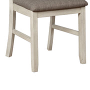 Benzara BM221613 Wood and Fabric Dining Chair with Slatted Backrest, Set of 2, Gray and White