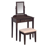 Benzara Wood and Fabric Vanity Set with Tilting Vertical Mirror, Brown and White