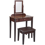 Benzara Wood and Faux Leather Vanity Set with Faux Marble Top, Brown