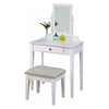 Benzara Wood and Fabric Vanity Set with Tilting Vertical Mirror, Beige and White