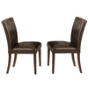 Benzara Wood and Faux Leather Dining Side Chairs with Stitch Details,Set of 2,Brown