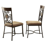 Benzara Wood and Metal Dining Side Chairs with ScrolLed Back, Set of 2, Brown